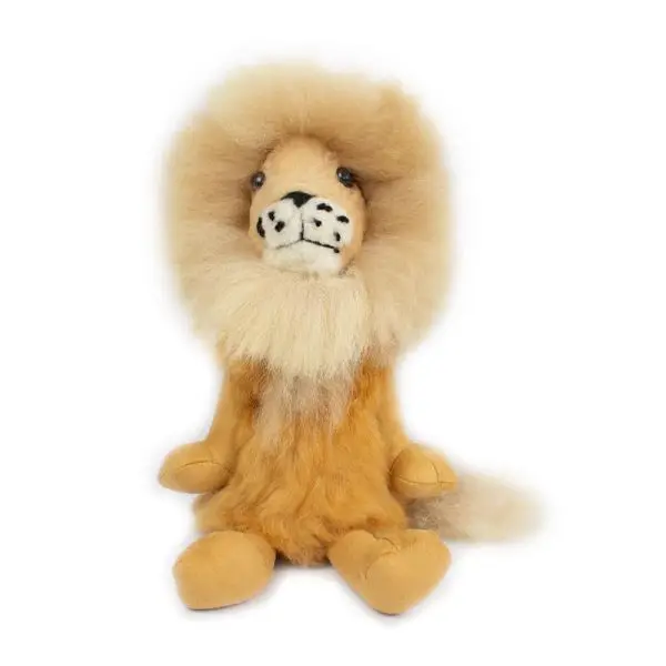 Peluche en fourrure d'alpaga faite à la main. Forme de lion “Kiru”. Hauteur : 45 cm. - Image 2