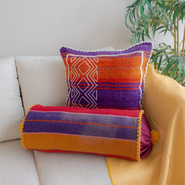 Set of 2 one-of-a-kind handmade colorful vintage pillow cover from sheep wool. Different shapes and sizes.