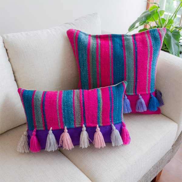Set of 2 handmade colorful vintage pillow cover named “Lirpu” from sheep wool. Different shapes and sizes.