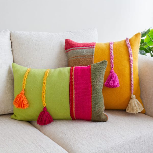 Set of 2 handmade colorful vintage pillow cover named “Situy” from sheep wool. Different shapes and sizes.