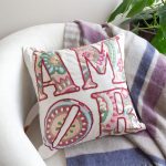 Handmade neutral embroidered pillow cover from cotton. Size 45x45 cm.
