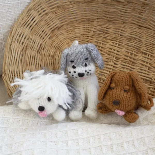 Set of 3 Handmade X-mas knitted ornaments. Made with natural fibers.