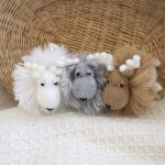 Set of 3 Handmade X-mas knitted ornaments. Made with natural fibers.