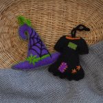 Ensemble de 3 ornements brodés d’Halloween faits à la main. Fabriqué avec des fibres naturelles.