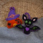 Set of 2 Handmade halloween embroidered ornaments. Made with natural fibers.