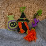 Set of 3 Handmade halloween embroidered ornaments. Made with natural fibers.