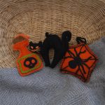Set of 3 Handmade halloween embroidered ornaments. Made with natural fibers.
