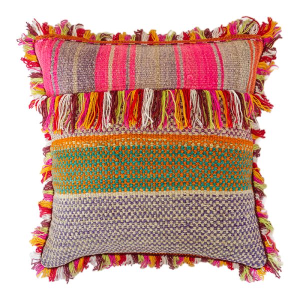 Set of 2 one-of-a-kind handmade colorful vintage pillow cover and pillow shape from sheep wool. Embroidered on different shapes and sizes. - Image 3