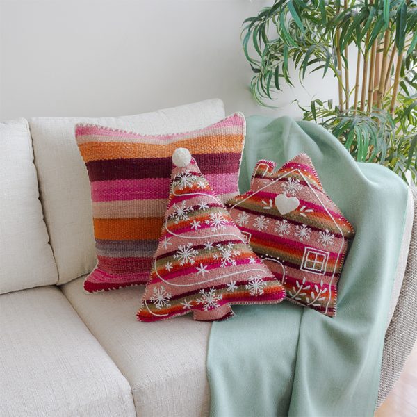 Set of 3 one-of-a-kind Handmade colorful vintage pillows from wool. Different shape and sizes.
